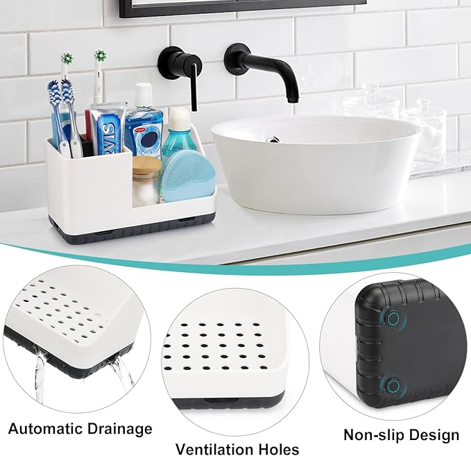 Bathroom Counter Organizer, Bathroom Organizers and Storage, Detachable Toothbrush Holders for Bathroom Vanity Sink Organizer (White) - Bloomnest