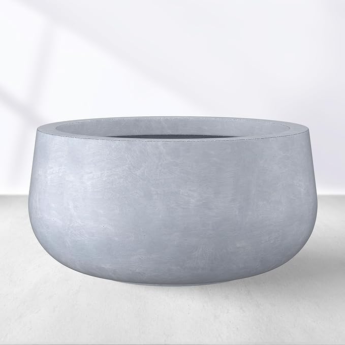 Kante 19.6" Dia Round Concrete Planter, Cement Plant Pots with Drainage Hole and Rubber Plug for Outdoor Indoor Garden Home, Modern Curvaceous Design, Gray - Bloomnest