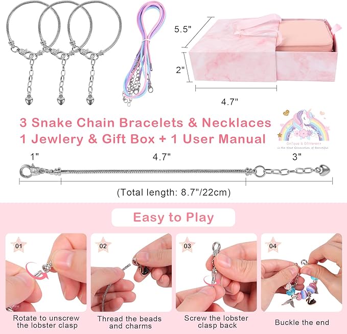 Charm Bracelet Jewelry Making Kit - A Perfect Birthday Holiday Gift for Girls Age 6 7 8 9 10 with Portable Jewelry Box, Cute & Sparkling to Inspire Creativity and Self-Expression, Great Value - Bloomnest