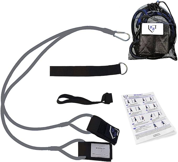 BB Bands Baseball Softball Resistance Training Bands - Arm Strength, Pitching Conditioning Equipment, 3 Strengths (Youth, Adult, Heavy), 7 Colors, Includes Anchor Strap, Door Mount, Bag, Workout Guide - Bloomnest