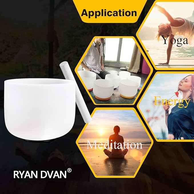 Ryan Dvan 11Inch D Note Frosted Sacral Chakra Crystal Singing Bowl with Free Padded Carrying Case and Suede Striker & O-Ring - Bloomnest
