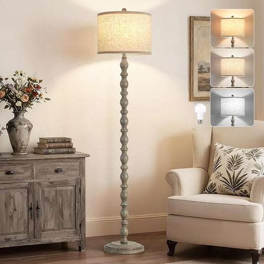 62" Floor Lamps for Living Room,3 Color Temperature Retro Standing Lamp, Vintage Farmhouse Floor Lamp with Rotary Switch, Rustic Resin Tall Lamps for Living Room, Bedroom, Office, Corner(Light Gray) - Bloomnest