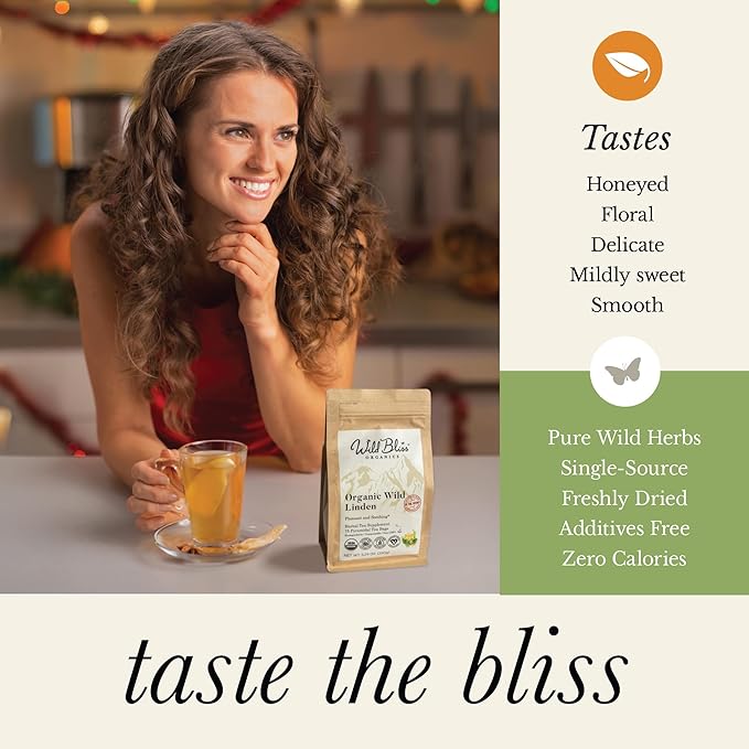 Wild Bliss Organic Linden Flower Tea - Caffeine Free Calming Herbal Tea - 75 Plant Based Tea Bags - Bloomnest
