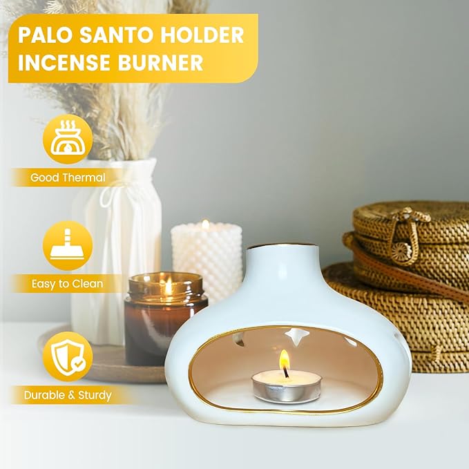 Ceramic Incense Holder Set-Handcrafted Palo Santo&Sage Cone Burner with Holes, Smudge Bowl for Meditation&Yoga-Palo Santo Holder Burner-Home Decor for Relaxation, White - Bloomnest