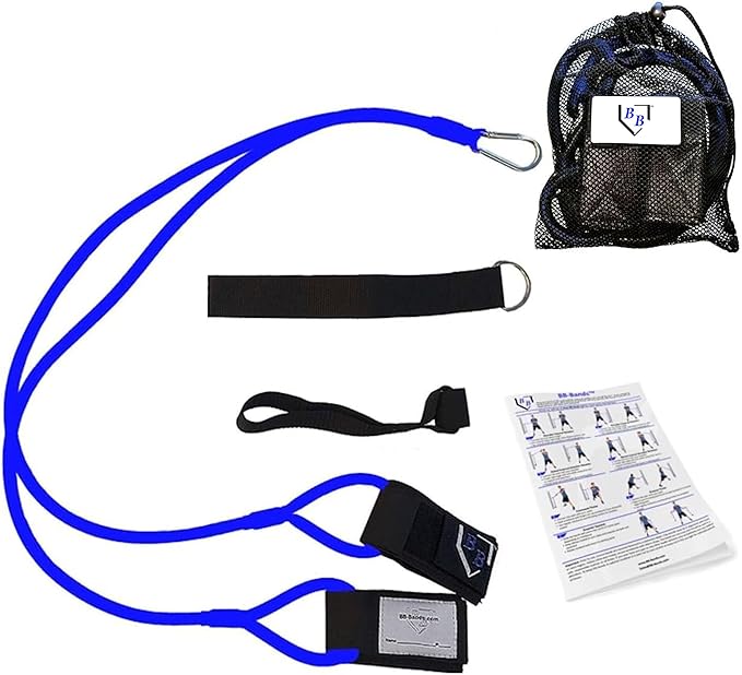 BB Bands Baseball Softball Resistance Training Bands - Arm Strength, Pitching Conditioning Equipment, 3 Strengths (Youth, Adult, Heavy), 7 Colors, Includes Anchor Strap, Door Mount, Bag, Workout Guide - Bloomnest
