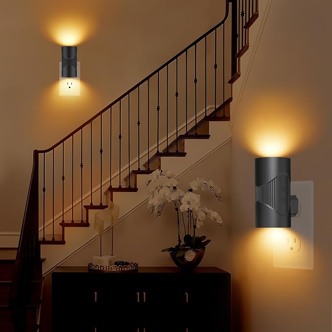 easuntec Night Lights Plug into Wall, Plug in Night Light, Night Light, Dusk to Dawn Light Sensor, 3 Light Modes, Dimmable Night Lights for Bedroom Bathroom Hallway Kitchen Stairs (Black, 2 Pack) - Bloomnest