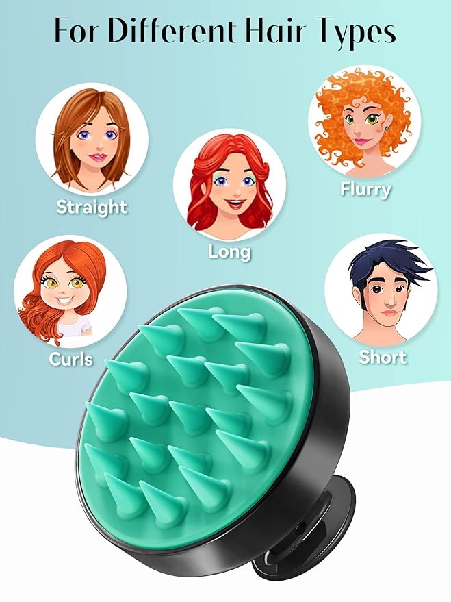HEETA Scalp Massager Hair Growth, Soft Silicone Scalp Scrubber Shampoo Brush for Exfoliation, Dandruff Removal Head Massage Stress Relax, Wet & Dry Use for Thick Thin Curly Hair Care, Turquoise Black HEETA
