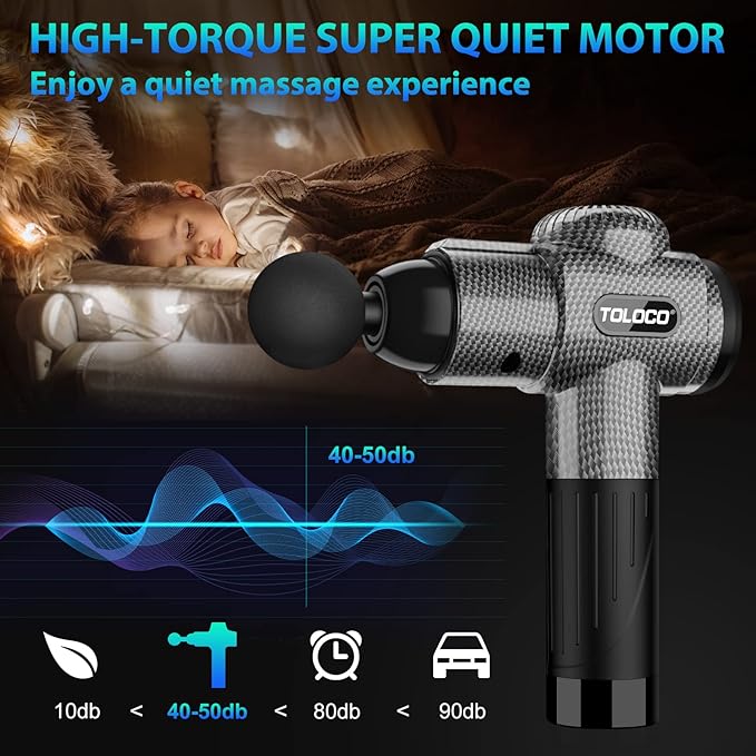 TOLOCO Massage Gun, Deep Tissue Back Massage for Athletes for Pain Relief, Percussion Massager with 10 Massages Heads & Silent Brushless Motor, Carbon - Bloomnest