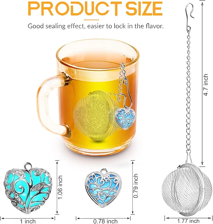 2pcs Tea Infuser Tea Strainers for Loose Tea Luminous Heart Pendant Loose Leaf Tea Steeper Tea Ball Handmade Fluorescent Stone Tea Diffusers for Loose Tea Tea Sets for Women