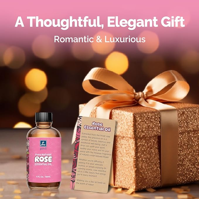 Rose Essential Oil 4 Oz, 100% Pure Natural Rose Oil for Diffuser, Skin, Hair, Body, Face Care, Perfume DIY - Bloomnest