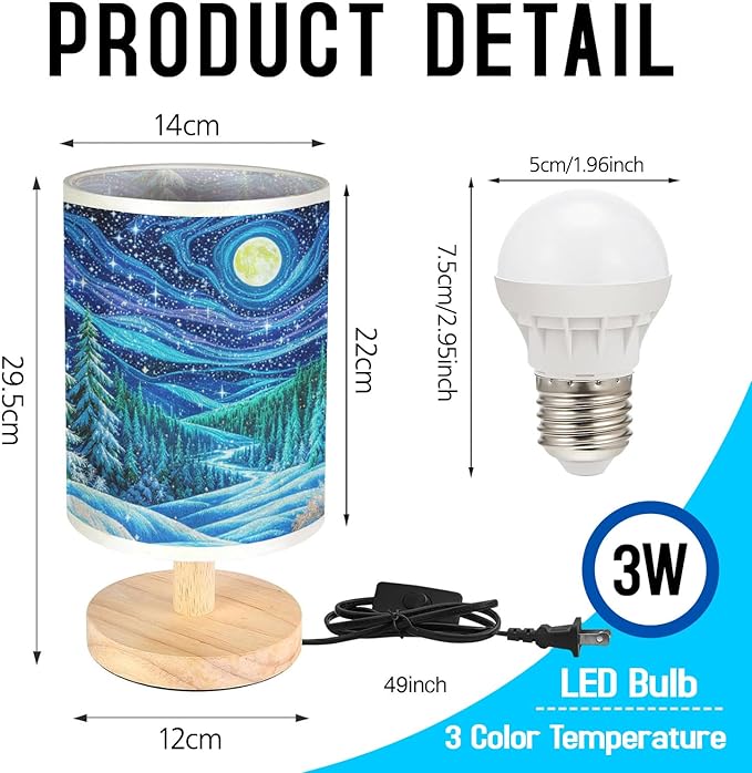 Snowy Pine Forest Table Lamp LED 3-Color Pressed Bedside for Merry Christmas, Snowy Pine Forest Shade Christmas Table Lamp with Wood Base for Bedroom Living Room Desk Office - Bloomnest
