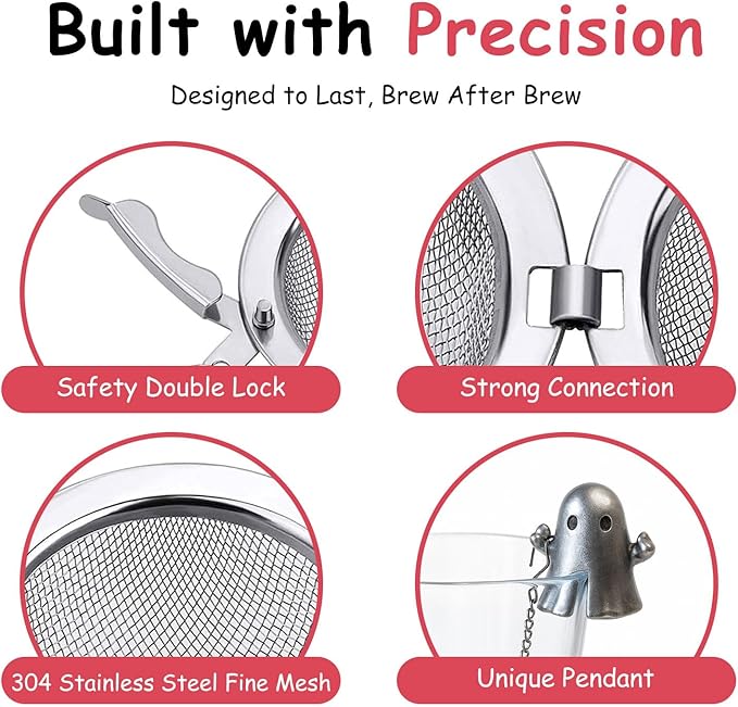 Calico Cat Tea Infuser Set - Adorable Tricolor Kitty Hook, Fine Mesh Loose Leaf Tea Steeper, Stainless Steel, No Mess, 1 Pack (Ghost Hugging the Cup Edge)