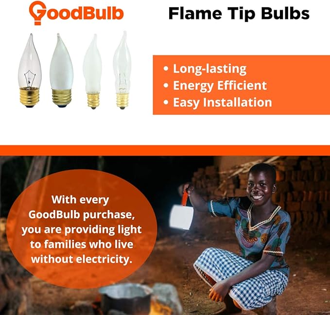 GoodBulb 7 Watt Flame Tip Candelabra Light Bulbs CA6 Clear Finish E12 Base 2700K Warm White CFC Dimmable 7W 85 Lumens Decorative Chandelier Bulbs Incandescent 12 Pack - Bloomnest