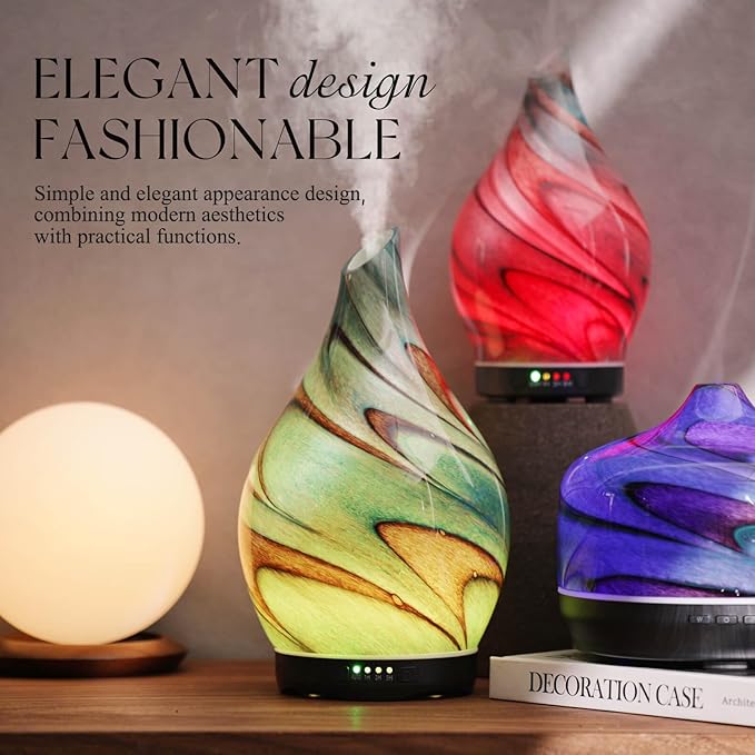 Porseme 280ml Essential Oil Diffuser Glass Color Changing Aroma Air Diffusers Aromatherapy Ultrasonic Cool Mist Humidifier 7 Running Hours Waterless Auto-Off for Sleeping, Yoga, Spa (Teal Green) - Bloomnest