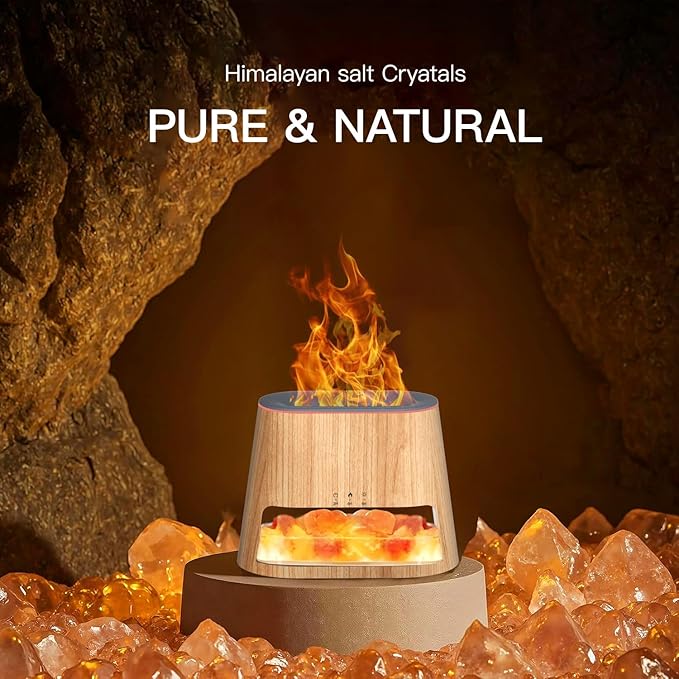 Luxury Himalayan Salt Lamp Humidifier & Aromatherapy Diffuser - 8 Color Mood Lighting w/Remote for Spa, Bedroom, Home Relaxation260ml (Wood) Bloomnest
