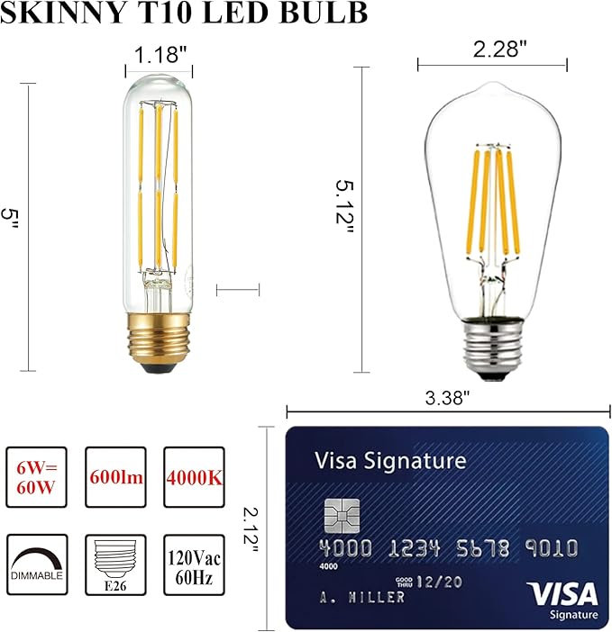 Arberlic 5 Inch Tubular Light Bulb,6W T10 LED Bulb Equivalent E26 led Bulb 60 watt dimmable,Neutral White 4000K,600lm,CRI85+,AC120V,Clear Glass Long E26 Edison Bulb,Flicker-Free,Pack of 6 - Bloomnest