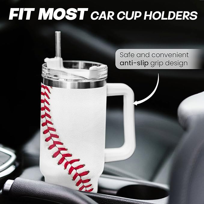 SANDJEST Baseball Tumbler with Handle 40oz, Insulated Stainless Steel Cup with Lid & Straw, Gifts for Men, Boys, Players, Coaches, Sports Lovers, Christmas, Birthday - Bloomnest