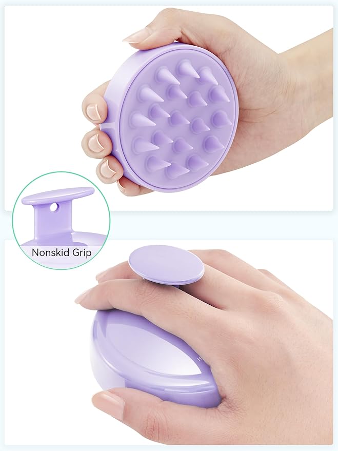 HEETA Shampoo Scalp Brush Massager Hair Growth, Scalp Scrubber with Soft Silicone Bristles for Dandruff Removal, Hair Brush Exfoliator, Light Purple HEETA