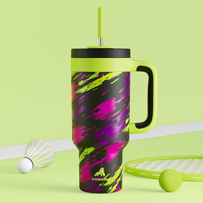 POWCAN 40 oz Tumbler with Handle, 2-in-1 Straw and Sip Lid, Leakproof, Dishwasher Safe, Insulated Stainless Steel Travel Coffee Mug, Keeps Cold for 34 Hours, Fits in Car Cup Holder (Furious Fast) - Bloomnest