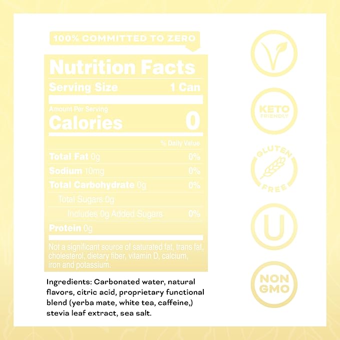 Yerbae Energy Beverage - Classic Lemonade, 0 Sugar, 0 Calories, 0 Carbs, Energized by Yerba Mate, Plant-Based, Healthy Alternative to Sugary Drinks, 16oz cans (12 Pack) - Bloomnest