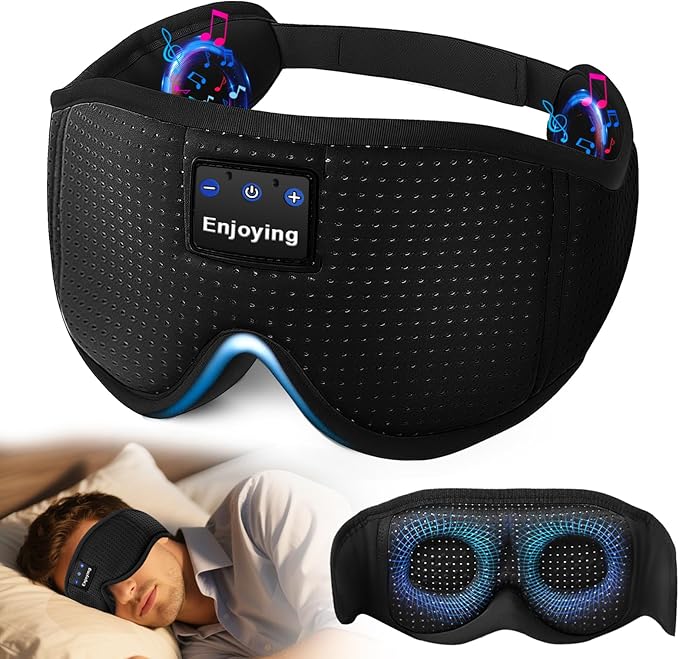 Sleep Headphones, Sleep Mask Bluetooth Wireless Music Eye Mask, Sleeping Mask for Side Sleepers Sleep Mask with 3D Bluetooth Headphones Ultra-Thin Stereo Speakers Perfect for Sleeping (Black) - Bloomnest