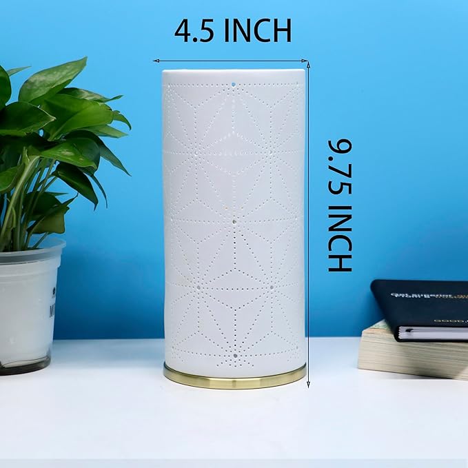 Small Modern Ceramics Bedside Table Lamp, 4.5 x 4.5 x 9.75 Inch White Spider Web Style Nightstand Lamps, Side Table Lamps for Bedroom Living Room Entryway Table Light