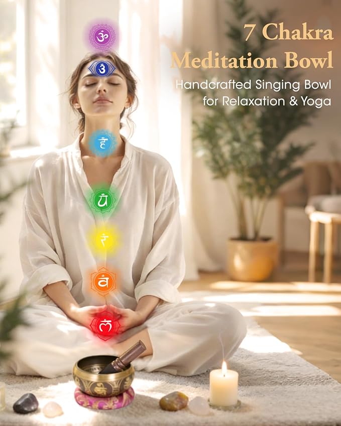Tibetan Singing Bowls Set Authentic - Handmade in Nepal Sound Bowl for Yoga, Chakra, Meditation, Stress Relief Tool, Meditation Accessories and Unique Gifts for Women, Men RelaehihforEveryone