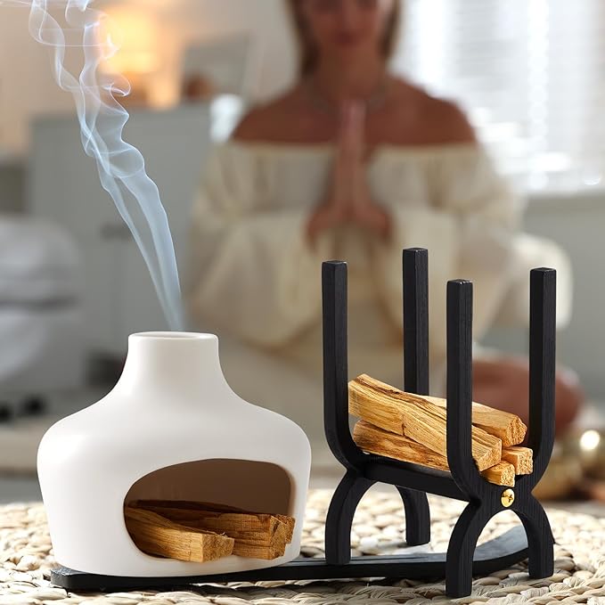 Palo Santo Holder Kit Including Ceramics Palo Santo Burner Sage Incense Sticks Storage Holder for Meditation Yoga Zen Rituals Cleansing Spiritual Decor(Pure White) Cinnvoice
