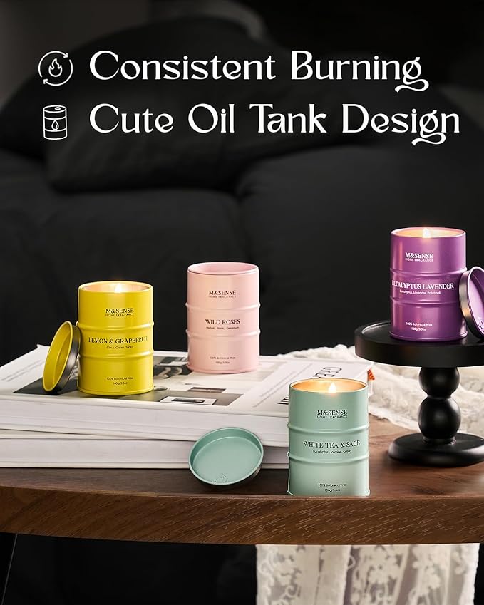 Fall Candles Set | Mini Scented Candles Gift Set | 4 Pack Candles for Home Scented Candle,Citrus Lemon Lavender Rose Sage Candle,Gift Set for Women and Men,Soy Wax 14 oz 86 Hour - Bloomnest