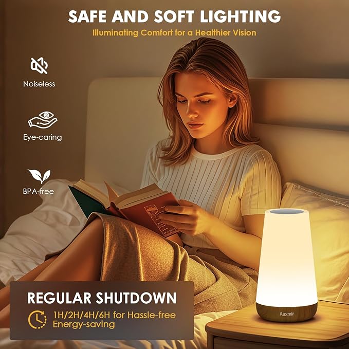 Auxmir Night Light, Dimmable Touch Lamp for Bedroom, 13 RGB Colors & 5 Brightness, Portable Rechargeable Bedside Table Lamp for Baby Nursery, Night Lights for Bedroom Living Room Bathroom Hallways - Bloomnest