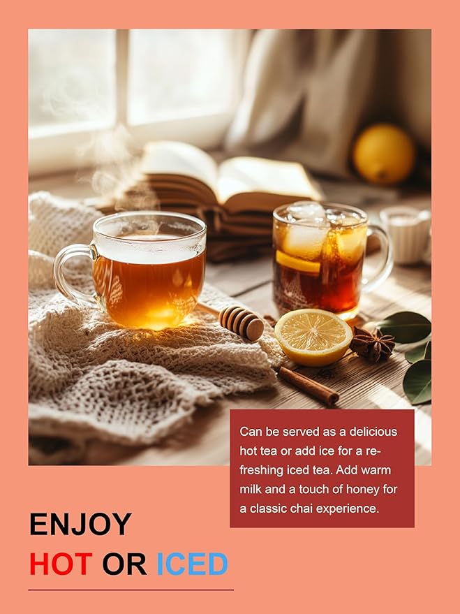TeeLux Chai Black Tea, Black Tea with Cinnamon, Ginger, Clove & Star Anise, Mellow & Spicy Flavor, Natural, 100 Count - Bloomnest
