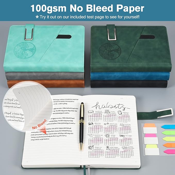 Lined Notebook Journal for Men Women, 365 Pages Numbered College Ruled Notebook, Hardcover Leather Journal with Pen & Gift Box, Thick Daily Diary, Professional Notebooks for Work, School, Business, A5 - Bloomnest