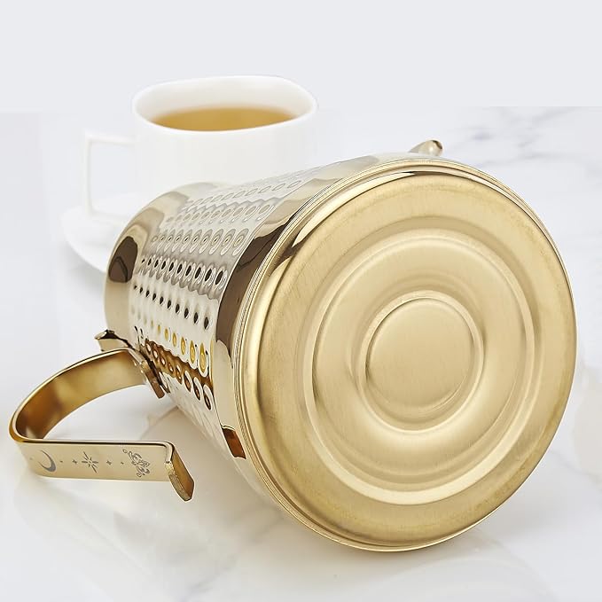 SANQIAHOME 1.8L(60oz) Stainless Steel Hammer Patterned Teapot With Removeable Infuser,Loose leaf cover,Gold - Bloomnest