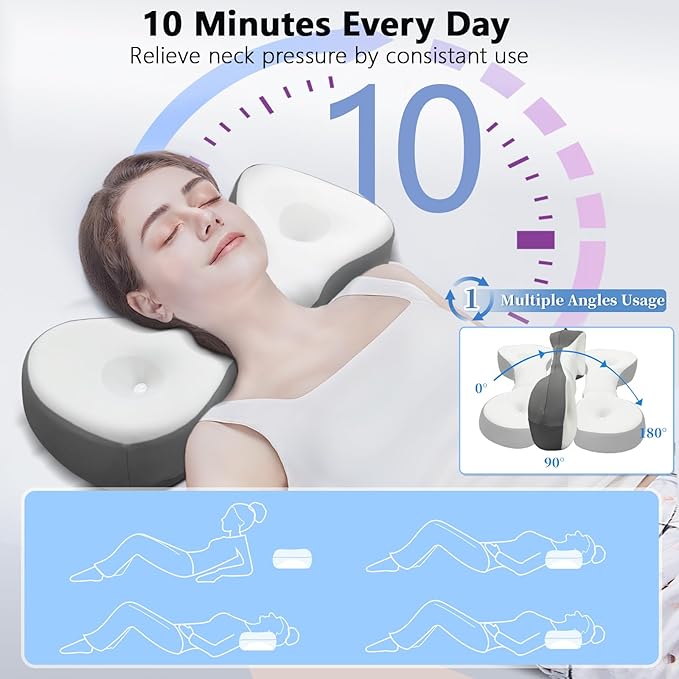 Cervical Neck Roll Pillow, Say Goodbye to Neck Pain, Travel Neck Support Pillow for Side Sleepers, Ergonomic Memory Foam Camping Pillow, Cervical Traction Device with Storage Bag - Bloomnest