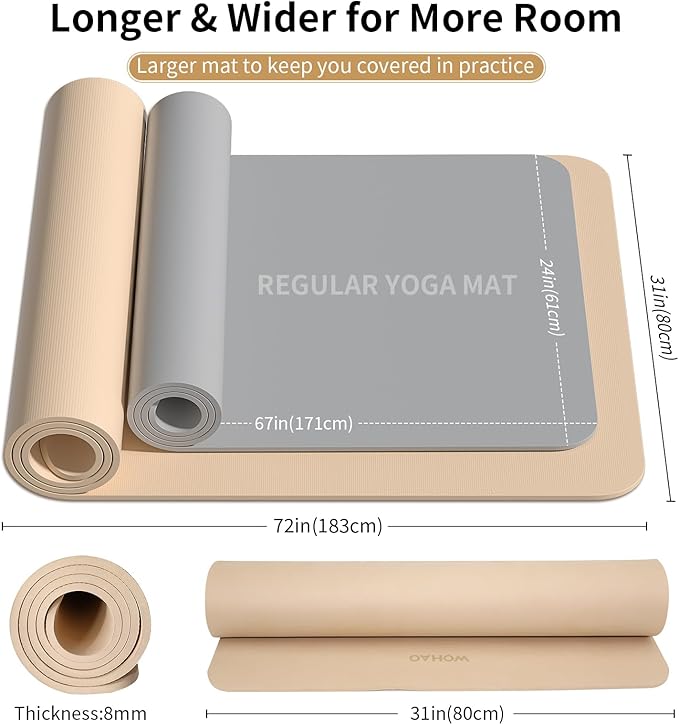 Extra Wide & Thick 8mm Yoga Mat, 72"x31.5" Large Non Slip Exercise Mat, Premium POE Material for Superior Cushioning & Stability, with Strap for Home Gym, Pilates