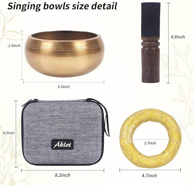 Kmise Tibetan Singing Bowls Set- Handmade in Nepal Meditation Sound Bowls for Yoga, Meditation, Mindfulness, Healing and Chakra Balancing, Stress Relief (5', World Tree) - Bloomnest