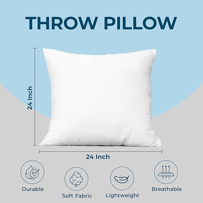 Utopia Bedding Throw Pillows (Set of 4, White), 24 x 24 Inches Pillows for Sofa, Bed and Couch Decorative Stuffer Pillows - Bloomnest