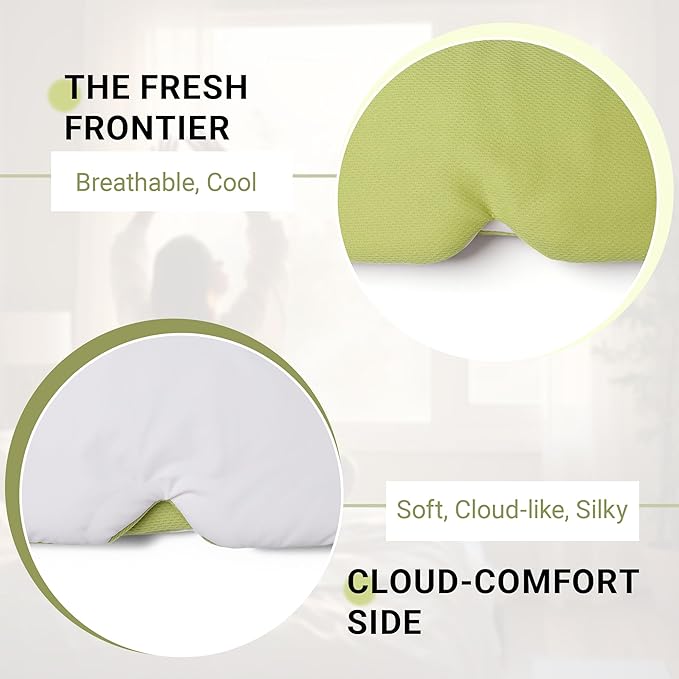 Reversible Full-Cover Green/White Cotton Eye Mask for Sleep, Adjustable Breathable Wrap, Lightweight Total-Dark Blindfold for Sleep Travel, Holiday Gift Kit for Women Girl Men Adults - Bloomnest