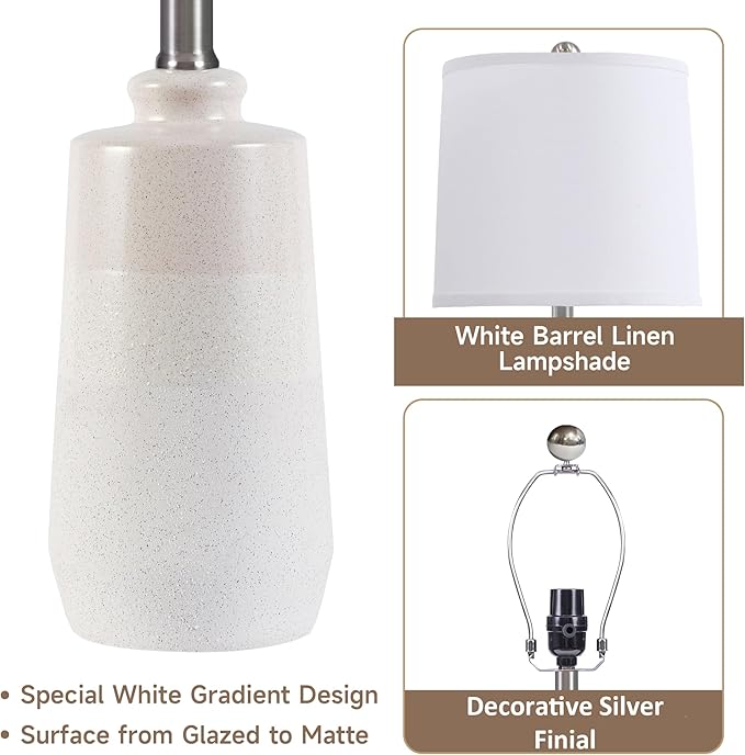 20.5" Ceramic Table Lamp Set of 2 for Bedrooms, White Lamps Set of 2 for Living Room, Minimalist Ceramic Lamps with White Barrel Lampshade, Matte White Ceramic Lamps for Nightstand - Bloomnest