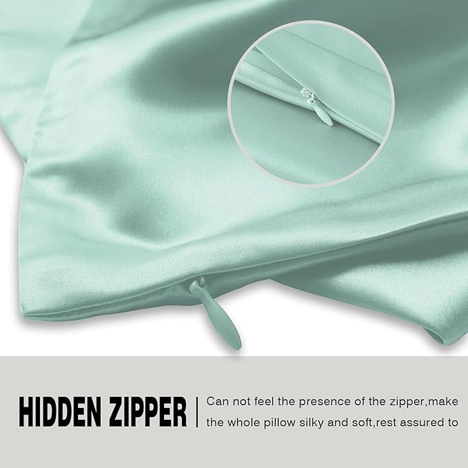 Natural Mulberry Silk Pillowcase for Hair and Skin Queen Size 20"X30" Pillow Case with Hidden Zipper Soft Breathable Smooth Cooling Silk Pillow Covers for Sleeping (Sage Green,Queen,1Pcs) - Bloomnest