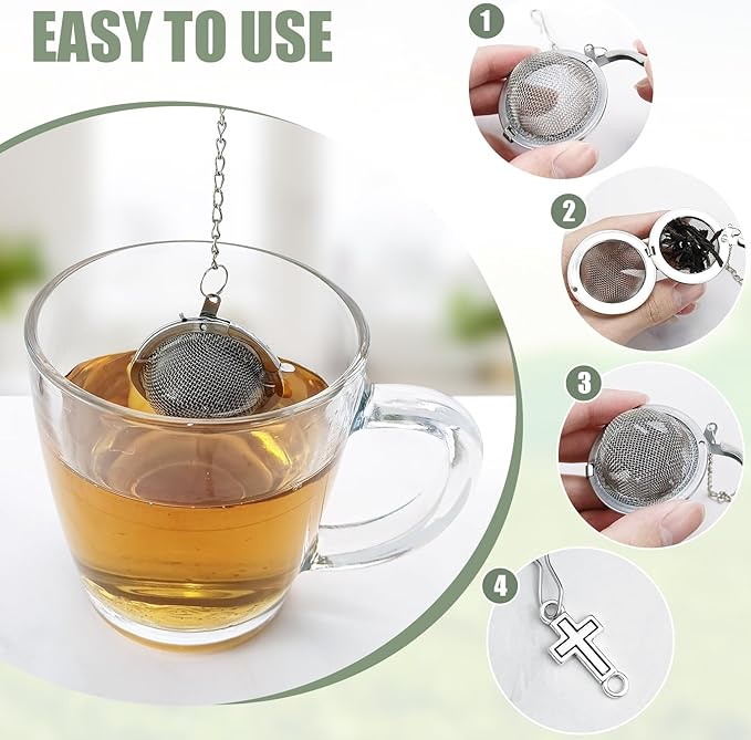 2Pcs Baptism Stainless Steel Mesh Tea Infuser, 2.1inch Tea Ball with Jesus Cross Pendant Christian Gifts,Tea Strainer Tea Diffuser Tea Steeper for Filtering Tea,Tea Infusers for Loose Tea (Cross, 2PC) - Bloomnest