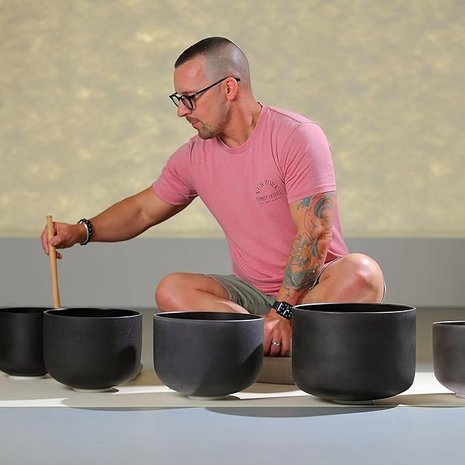TOPFUND 6-14 inch Chakra Set of 7 Black Crystal Singing Bowls with Heavy Duty Carrying Case and Mallets - Bloomnest