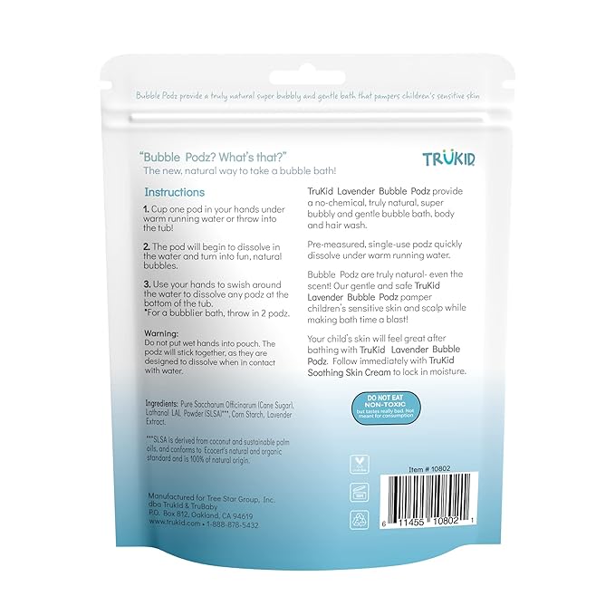 TruKid Bubble Podz Bubble Bath for Kids, Toddlers, & Babies, Tear Free Gentle & Refreshing Bath Bomb for Sensitive Skin with Natural Moisturizers, Non-Toxic, pH Balanced, Lavender Scent (24 Podz) - Bloomnest
