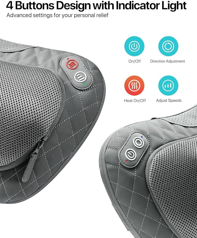 ALLJOY Shiatsu Neck and Back Massager with Soothing Heat,3D Kneading Massage Pillow for Muscle Pain Relief, Use Unplugged,Detachable Cover-Christmas Gifts for Women Men Mom Dad - Bloomnest