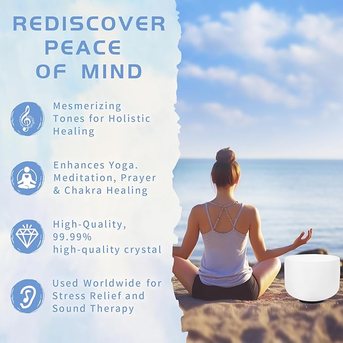 Hye-eun 12 Inch 432hz G Note Frosted Crystal Singing Bowl Chakra Sound Bowl With Heavy Duty Purple Carrying Case and Suede Stick Included for Yoga Sound Healing - Bloomnest