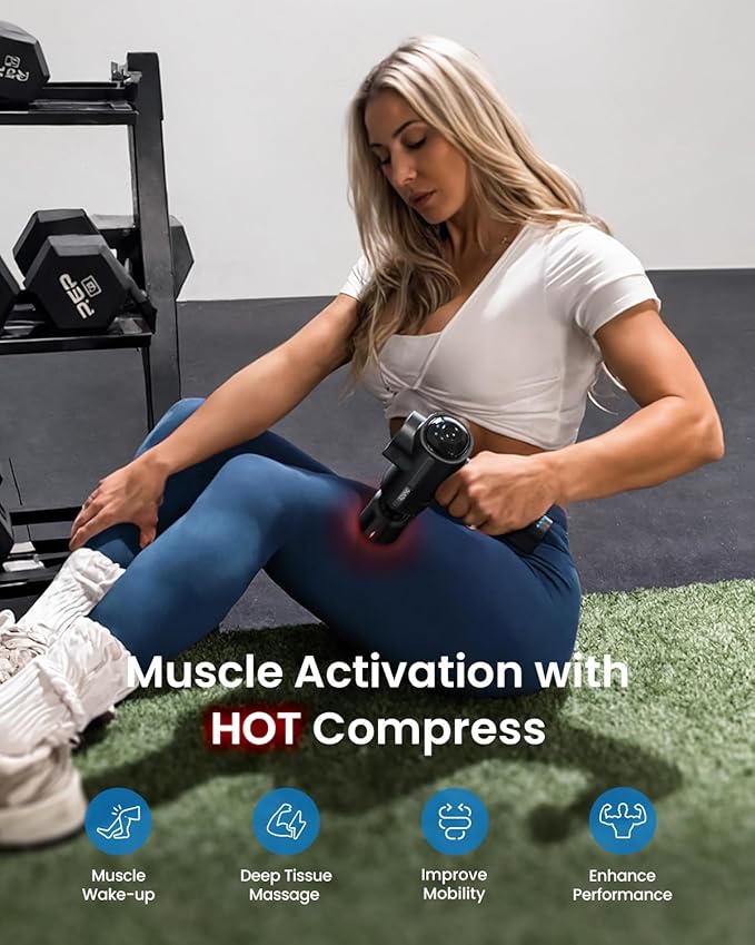 RENPHO Massage Gun Deep Tissue with Charging Stand, Heat and Cold Head, Percussion Body Muscle Masajeador for Athletes Pain Relief, Active Thermacool Deluxe - Bloomnest