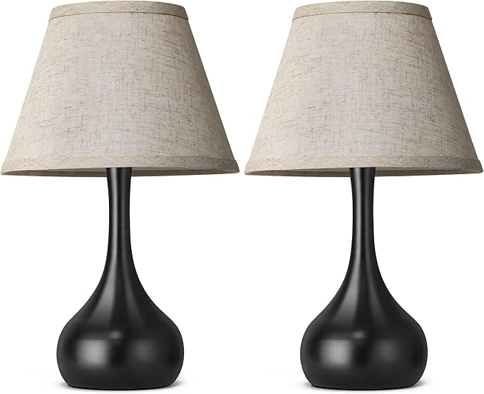 Touch Table Lamp for Bedroom Set of 2, 3-Way Dimmable Bedside Lamp for Nightstand, 17” Farmhouse Metal Desk Lamp with Linen Shade for Living Room, Kids Reading, Dorm, Home Office Decor, Bulb Included - Bloomnest