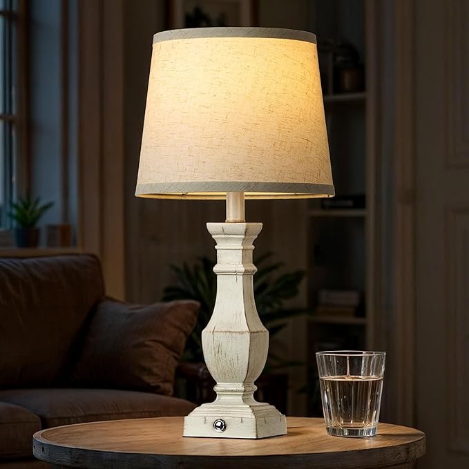 ROTTOGOON Dimmable Table Lamps Set of 2, Rustic Farmhouse Table Lamps for Living Room Bedroom, Bedside Desk Lamps for End Tables, Touch Lamps for Nightstand, 9W Bulbs Included, 22", Antique White - Bloomnest