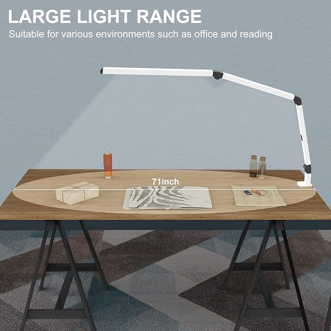 Micomlan LED Desk Lamp with Clamp, Dual Light Table Lamp with Adjustable Swing Arm, Eye-Care 4 CCT Modes & 5 Brightness Levels Clip-on Architect Modern Desk Light for Home Office Crafting Sewing - Bloomnest