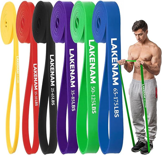 Resistance Bands Set, Exercise Workout Pull Up Assistance Bands with 6 Resistance Levels, Muscle Training Straps for Fitness, Working Out, Body Stretching, Physical Therapy, More